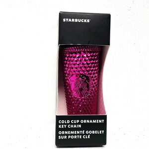 Starbucks Ornament Keychain 2022 Cold Cup Pink Shimmer Pleated Boxed